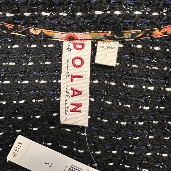 Dolan x Anthropologie - NWT Metallic Tweed Peplum Black Motif Blazer Jacket Sz S - Picture 6 of 7